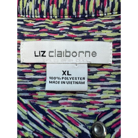 Liz Claiborne Womens Long Sleeve Sheer Blouse XL Colorful Multicolored - Picture 2 of 13